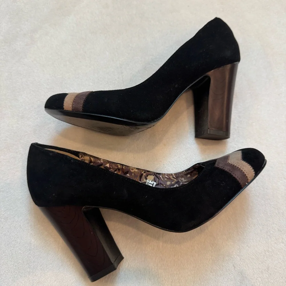 MISSONI Heels, Chevron Black and Brown Suede Leather Heels